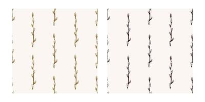 Hand-drawn colored and black vintage seamless pattern of willow branches for Easter vector