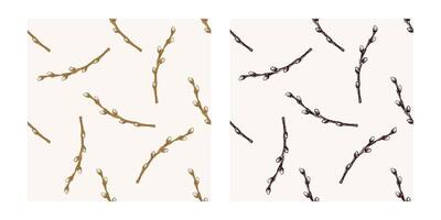 Hand drawn colored and black vintage seamless pattern of willow branches for Easter vector