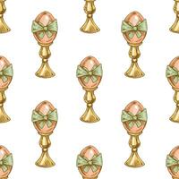 Hand drawn seamless pattern of Easter eggs in egg cups vector