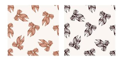 Hand drawn vintage colored and black seamless patterns of decorative bows vector