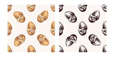 Hand drawn vintage colored and black seamless pattern of broken Easter eggs vector