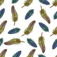 Hand drawn colored seamless pattern with feathers vector