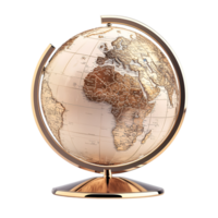 Elegant Golden Globe on Stand with Detailed Map on Transparent Background png