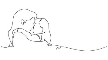 Minimalist line art portraying a tender mother and child embrace scene vector