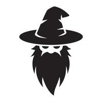Silhouette of a wizard with pointed hat and long beard vector