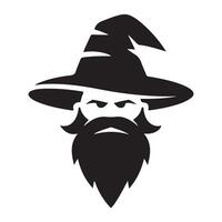 Intense Wizard Silhouette with Large Hat and Beard vector