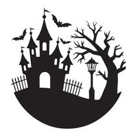Spooky Halloween Castle Silhouette in a Circular Design vector