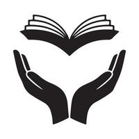 Open Hands Holding an Open Book, Symbol of Knowledge and Protection vector