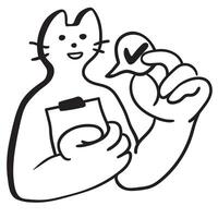 black and white cat's character show check icon vector