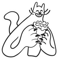 black and white cat's character eat falafel icon vector