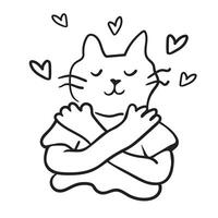 black and white cat's character self lover icon vector