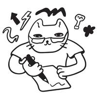 black and white cat's character write a latter icon vector
