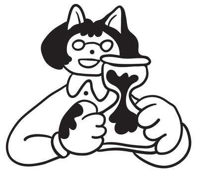 black and white cat's character with send clock icon vector
