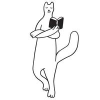 black and white cat's character reading a book icon vector