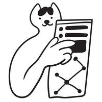 black and white cat's character show document icon vector