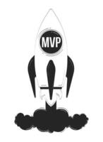 MVP startup rocket launch doodle linear object. Business takeoff. Viable product blasting off with smoke 2D outline clip art drawing isolated on white. Hand drawn sketch illustration vector