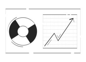 Business analytics dashboard with chart and graph doodle linear object. Data analysis. Piechart, upward trend 2D outline clip art drawing isolated on white. Hand drawn sketch illustration vector