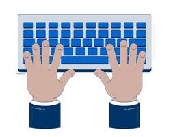 Typing hands on keyboard doodle cartoon illustration. Digital work. Data entry. Online communication. Keys input top view 2D drawing isolated on white background. Editable hand-drawn clipart vector
