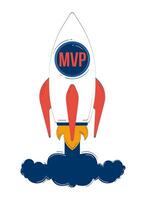 MVP startup rocket launch 2D doodle object. Business takeoff. Viable product blasting off with smoke cartoon element flat clipart isolated on white background. Hand drawn illustration vector