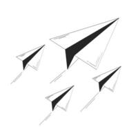 Paper planes flying in forward motion doodle linear object. Message delivery. Mail flight. Business vision 2D outline clip art drawing isolated on white. Hand drawn sketch illustration vector