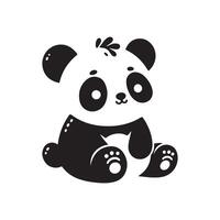Adorable panda sitting silhouette logo icon isolated on white background vector