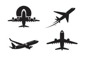 Aeroplane plane silhouette bundle isolated on white background, logo icon clip art vector