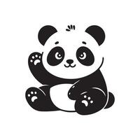 Cute adorable panda wave silhouette logo icon isolated on white background vector