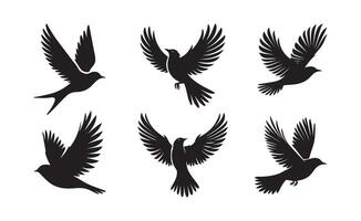 Bird flying black soild silhouette bundle isolated on white background, clip art logo icon set vector