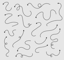 Set of simple lines hand drawn black arrows in various style. element vector