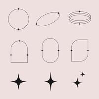 Modern minimalist aesthetic arch line elements, trendy linear frames with stars, geometric design. vector