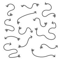 Set of simple lines hand drawn black arrows. vector