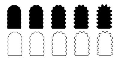 Set of arch frames and shapes with wavy borders. Curvy archways with curved edges. Windows or mirrors, portals or doors, empty text boxes isolated on white background. graphic illustration vector