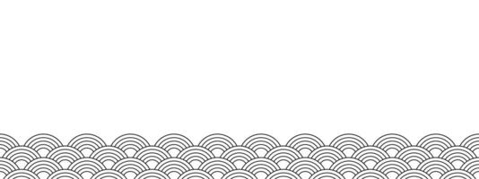 Border with japanese seigaiha pattern. Black and white scallops print. Fish squama or dragon scale. Sea or ocean waves background. Simple geometric ornament. graphic illustration vector
