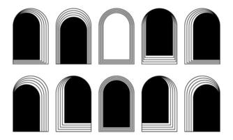 Set of concentric arch frames in trendy y2k, art deco or bohemian style. Geometric archway shapes isolated on white background. Portal, door or window arc silhouettes. graphic illustration vector
