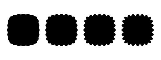 Set of wavy squircles or square shapes with rounded borders. Simple geometric scalloped shapes isolated on white background. Blank wiggly tag or box templates. graphic illustration vector