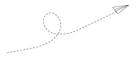 Paper origami plane with dashed path line and loop. Trip, vacation or travel concept. Online message or letter symbol. Delivery or destination, freedom or creativity sign. outline illustration vector
