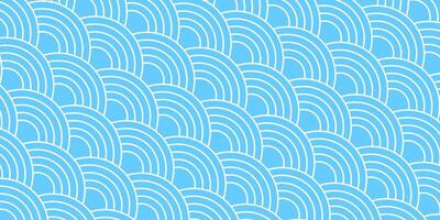 Blue sea or ocean waves in diagonal arrangement. Scallops print. Fish squama, dragon or snake scale background. Japanese seigaiha pattern. Simple geometric ornament. flat illustration vector