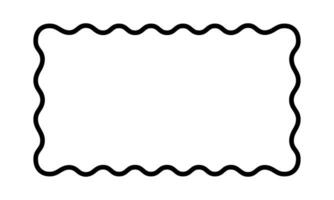 Rectangle frame with wiggly edges. Rectangular shape with scallop borders. Picture or mirror framework, empty text box or banner on white background. outline illustration vector