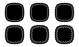 Set of squircles or squares shapes with wavy rounded borders and corners. Simple geometric frames isolated on white background. Wiggly labels, tags or boxes templates. graphic illustration vector