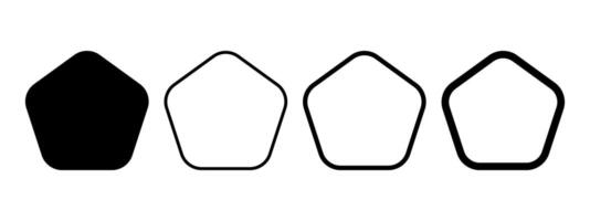 Set of geometric polygon shapes and frames with 5 rounded corners. Pentagon forms isolated on white background. graphic illustration vector