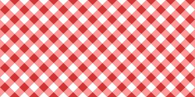 Red and white diagonal gingham or vichy pattern. Textile design. Traditional tablecloth, picnic plaid, basket napkin, towel or handkerchief print. Checkered background. flat illustration vector