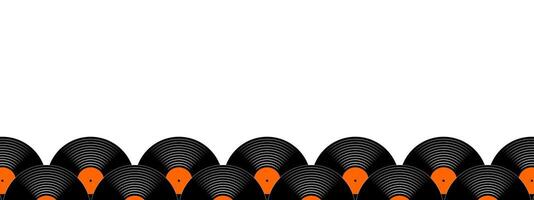 Border with vinyl records. Repeated LP or long play music discs icons isolated on white background. 70s 80s 90s discotheque or techno party design. flat illustration vector