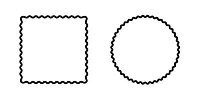 Round and rectangular frames with curvy edges. Circle and square shapes with undulated borders. Empty frilly text boxes, tags or labels isolated on white background. graphic illustration vector