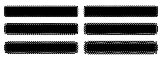 Set of long rectangle forms with wavy borders. Wiggly rectangular shapes. Empty text boxes or headlines, tags or labels isolated on white background. graphic illustration vector
