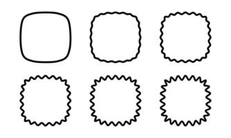 Set of wavy squircles or square frames with rounded borders. Simple geometric curvy shapes isolated on white background. Blank tag or box templates with empty space. graphic illustration vector