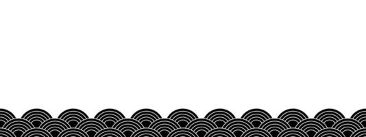 Horizontal border with japanese seigaiha pattern. Black and white scallops print. Fish squama or dragon scale. Sea or ocean waves background. Simple geometric ornament. graphic illustration vector
