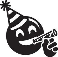 Party Face Emoji with Hats and Confetti Blowers in Flat Silhouette Design vector