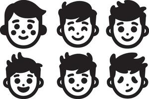 Boys Face Emoji Set with Playful Expressions in Flat Silhouette Design vector