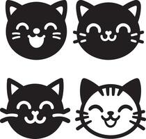 Joyful Cat Face Emoji Set in Cartoon Silhouette Design vector