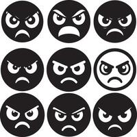 Angry Face Emoji Set with Bold Expressions in Flat Silhouette Design vector